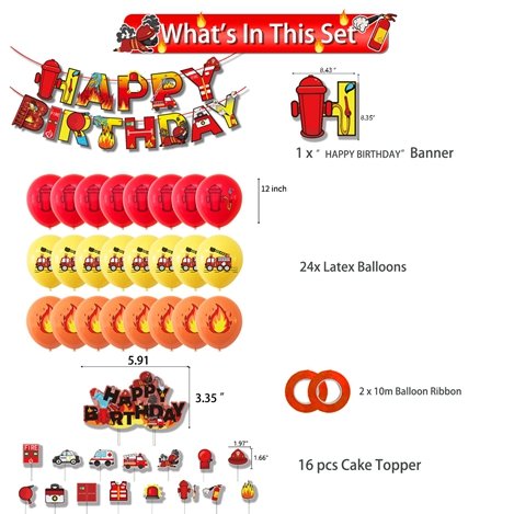 Birthdays Decorations Fire Truck Theme Party Kids Happy Birthday Banner Cupcake Toppers Latex Balloons Boys Birthday Party X4002