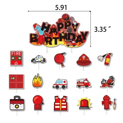 Birthdays Decorations Fire Truck Theme Party Kids Happy Birthday Banner Cupcake Toppers Latex Balloons Boys Birthday Party X4002