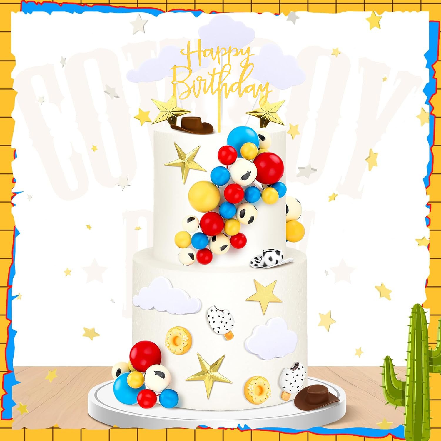 Cartoon Cow Red Blue Yellow Birthday Party Supply Baby Shower Cake Toppers for Boy Girl Kid Birthday Party Decor