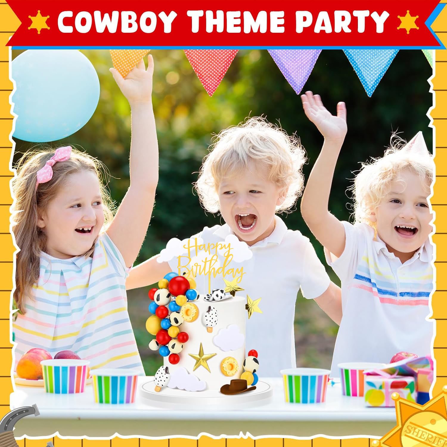 Cartoon Cow Red Blue Yellow Birthday Party Supply Baby Shower Cake Toppers for Boy Girl Kid Birthday Party Decor