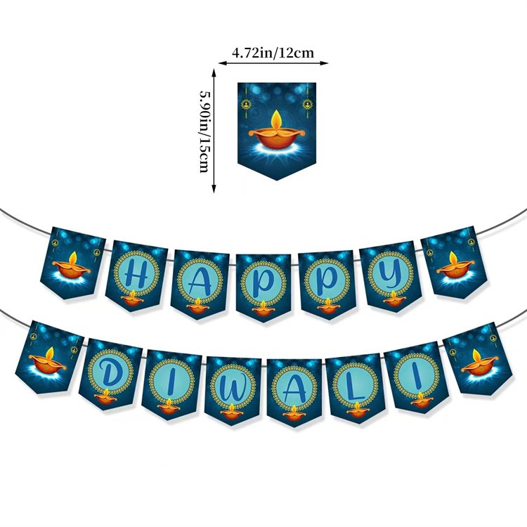 Youlun Wholesale India Light Festival Party Decoration Supplies Deepavali Firework Cake Toppers Banner Hanging Swirls Kit