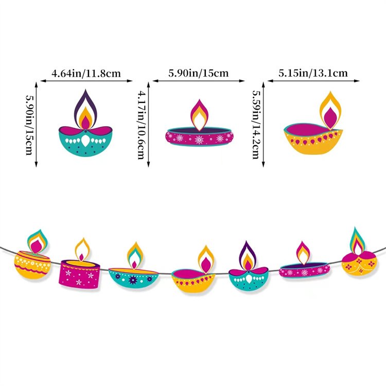 Youlun Wholesale India Light Festival Party Decoration Supplies Deepavali Firework Cake Toppers Banner Hanging Swirls Kit
