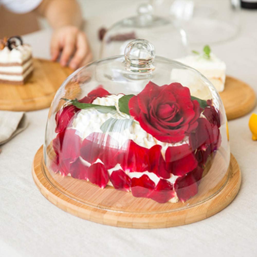 Hot selling Acacia Desert Wedding Cake Stand Wooden Cake Supplies Dome Glass Cover Home Kitchen Decor Donuts Desserts