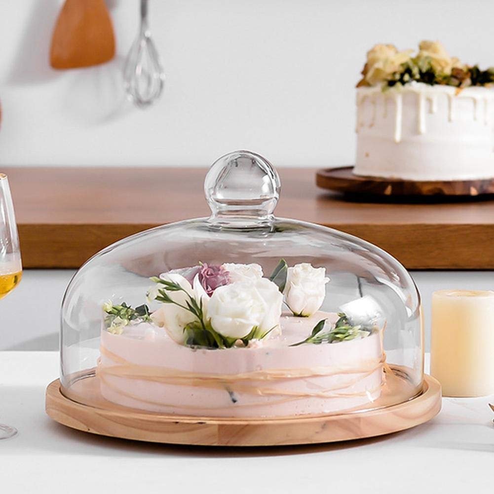 Hot selling Acacia Desert Wedding Cake Stand Wooden Cake Supplies Dome Glass Cover Home Kitchen Decor Donuts Desserts