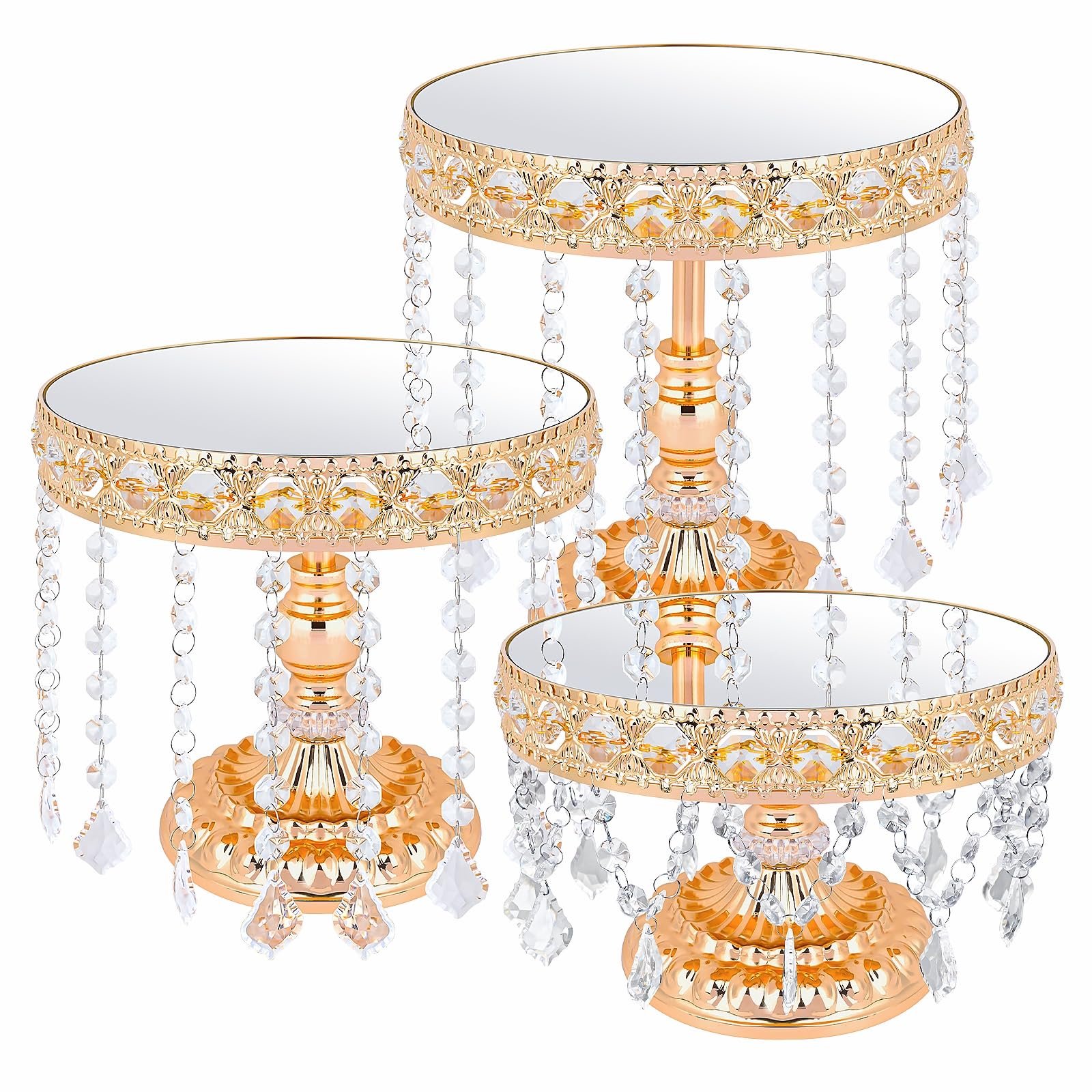 Romantic Cake Stand Party Decoration Cake Stand With Lid Wedding Faux Crystal Chandelier Style Drape Suspended Cake Swing
