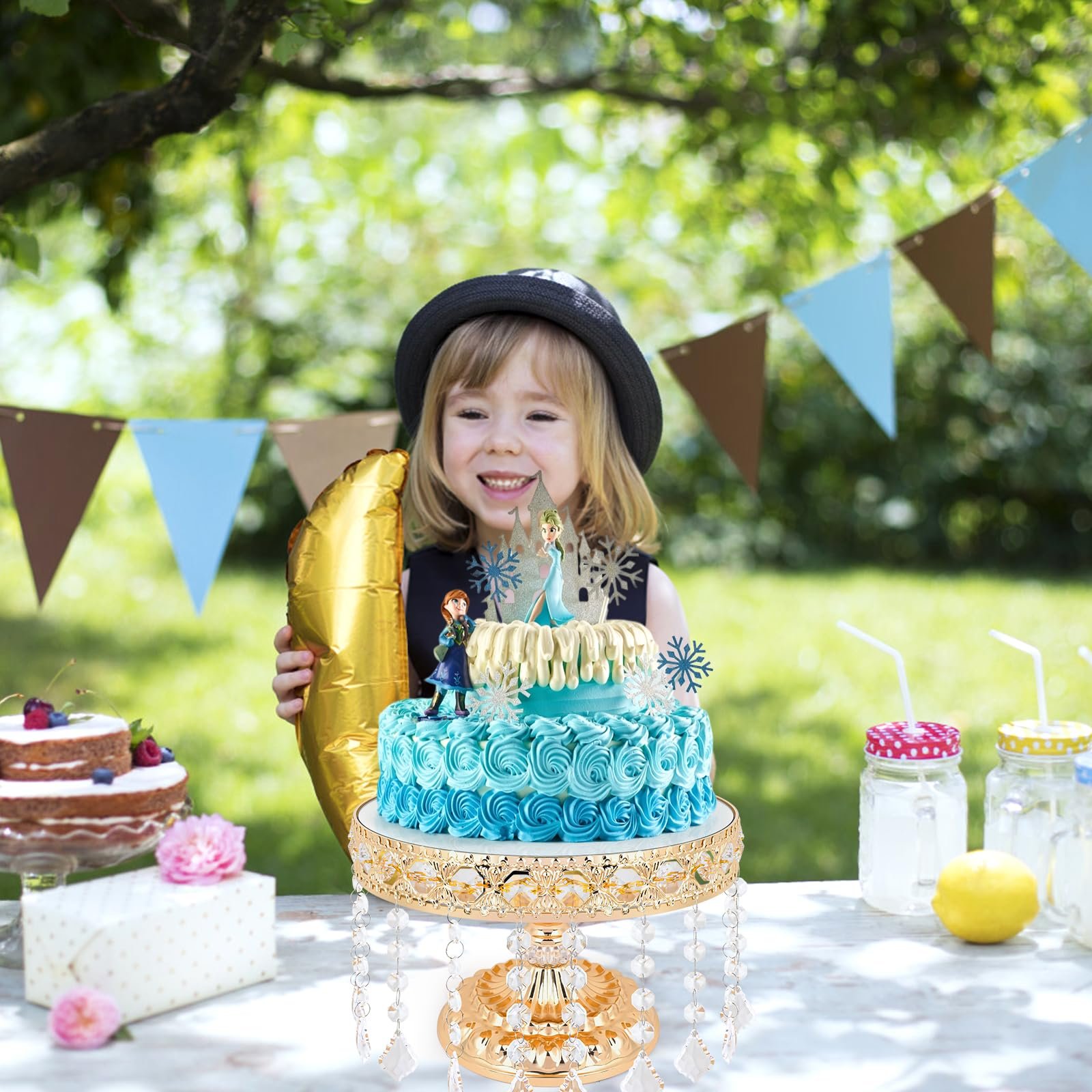 Romantic Cake Stand Party Decoration Cake Stand With Lid Wedding Faux Crystal Chandelier Style Drape Suspended Cake Swing