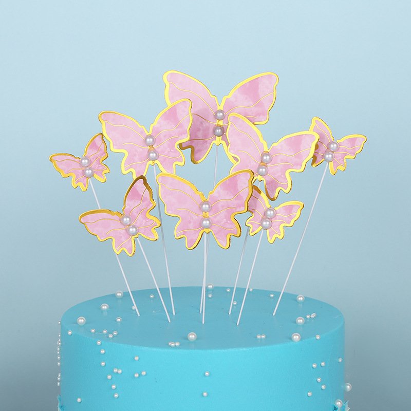 New 12pcs/bag Butterfly Cake Topper Set Pearl Paper Butterfly Birthday Party Cake Decorating Supplies Baking Decoration Supplies