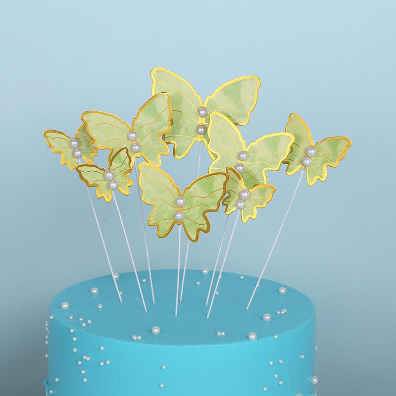 New 12pcs/bag Butterfly Cake Topper Set Pearl Paper Butterfly Birthday Party Cake Decorating Supplies Baking Decoration Supplies