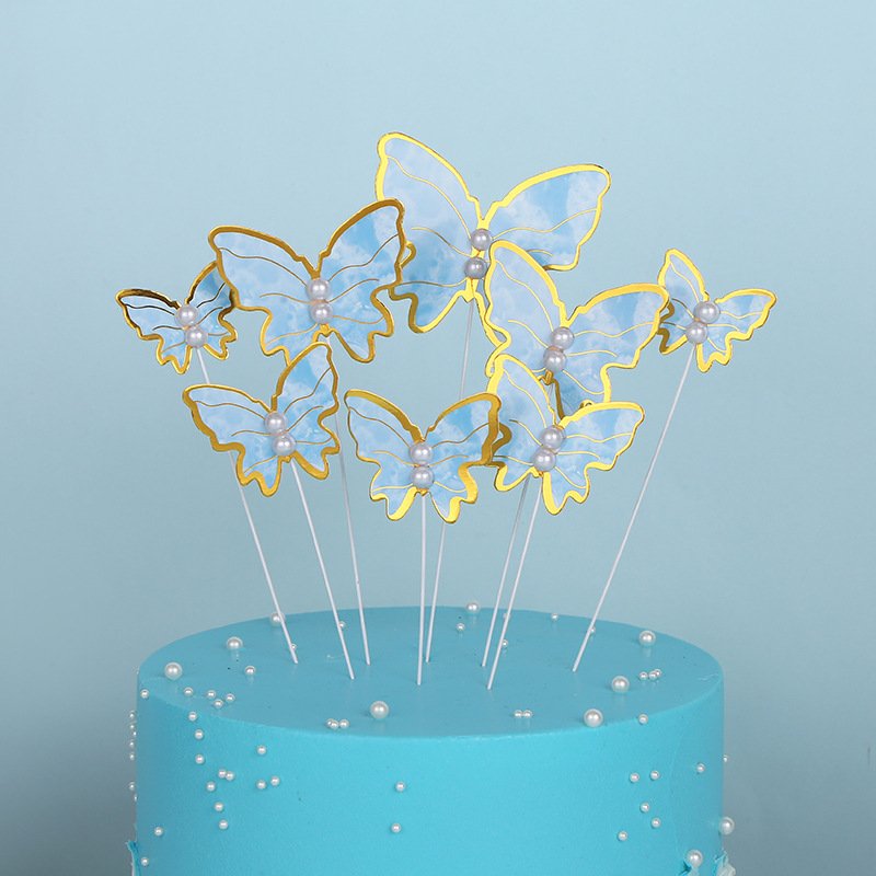 New 12pcs/bag Butterfly Cake Topper Set Pearl Paper Butterfly Birthday Party Cake Decorating Supplies Baking Decoration Supplies