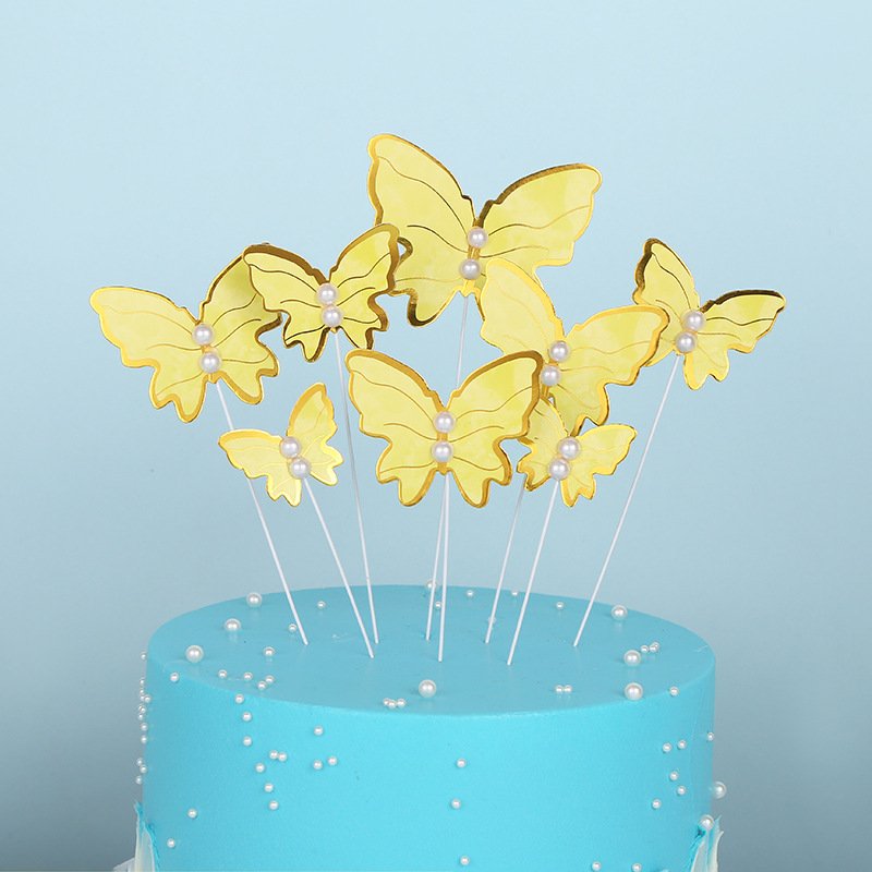New 12pcs/bag Butterfly Cake Topper Set Pearl Paper Butterfly Birthday Party Cake Decorating Supplies Baking Decoration Supplies