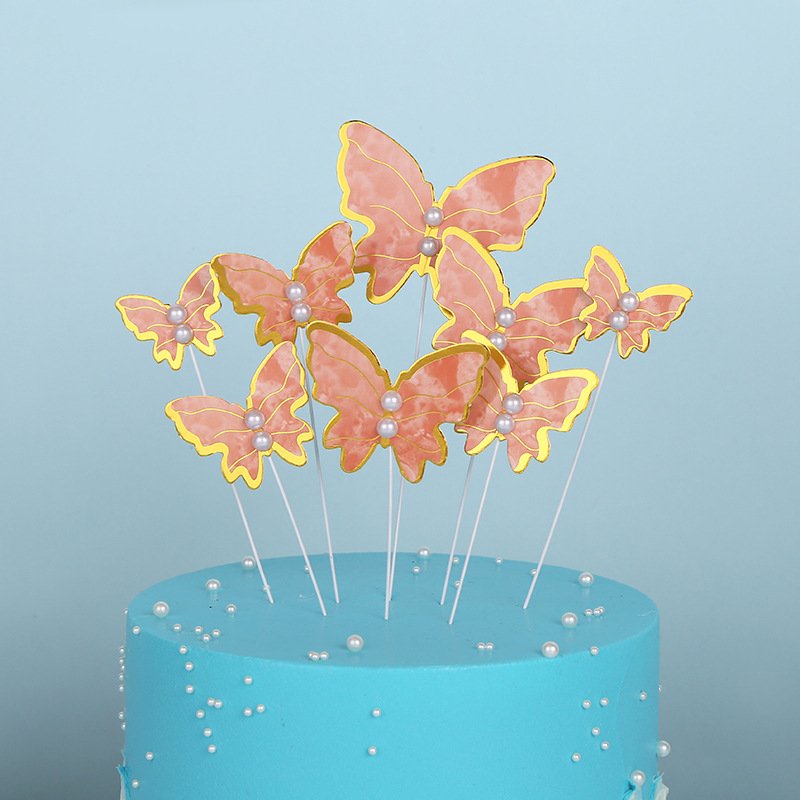 New 12pcs/bag Butterfly Cake Topper Set Pearl Paper Butterfly Birthday Party Cake Decorating Supplies Baking Decoration Supplies