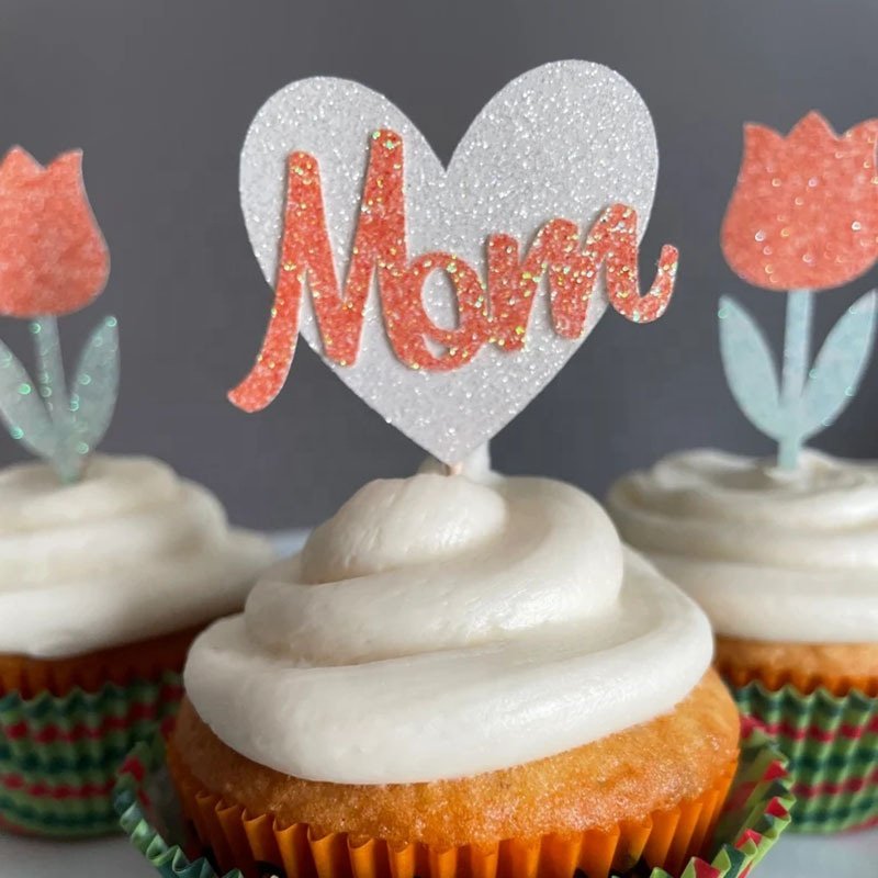 Ychon Mother's Day Party Decoration Cake Topper Set Flower Birthday Party Decoration Cake Topper
