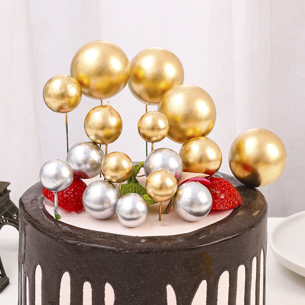 20pcs/bag Metal Glitter Cake Topper Ball Set 2cm-4cm Spheres Faux Balls Cake Toppers For Wedding Birthday Party Decorations
