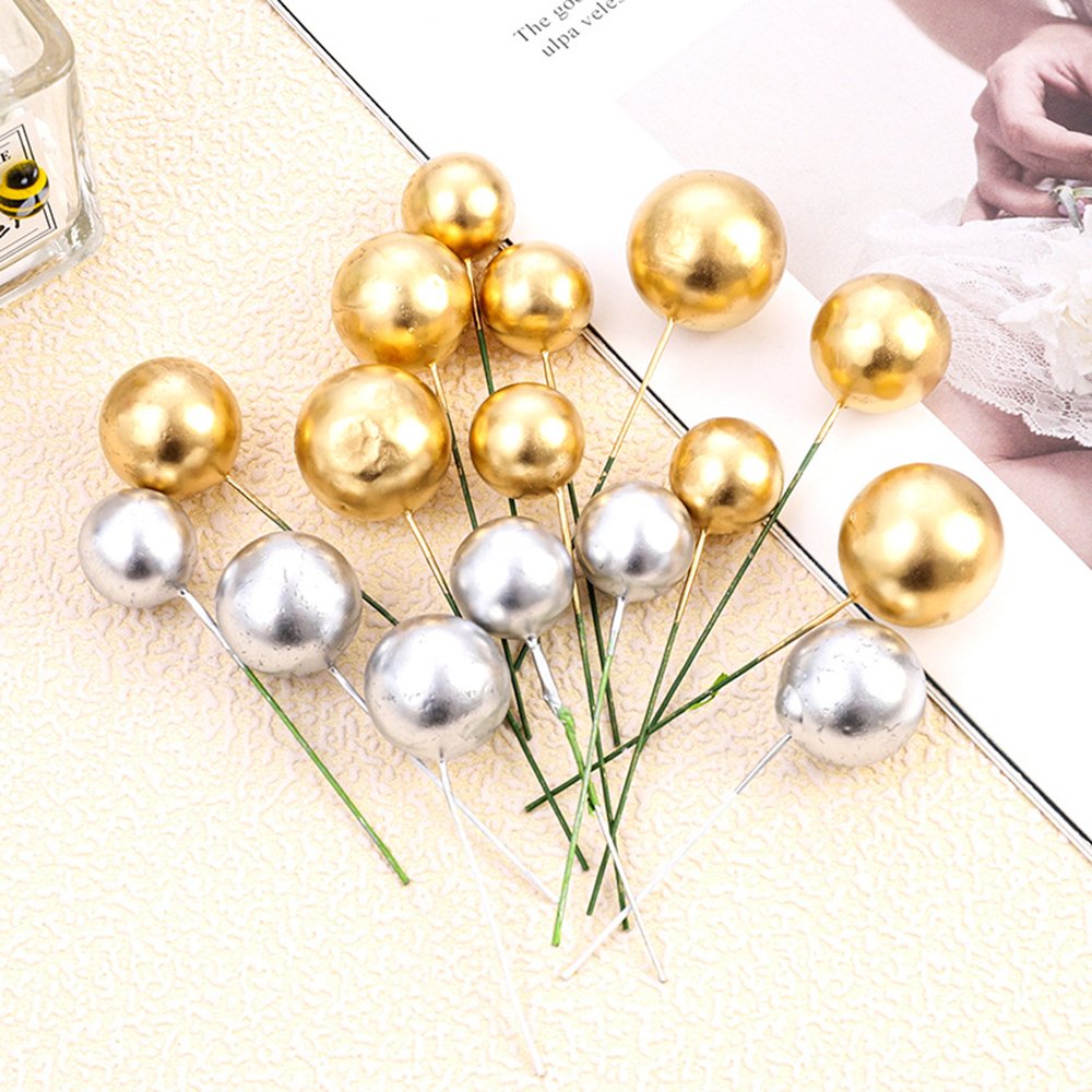 20pcs/bag Metal Glitter Cake Topper Ball Set 2cm-4cm Spheres Faux Balls Cake Toppers For Wedding Birthday Party Decorations