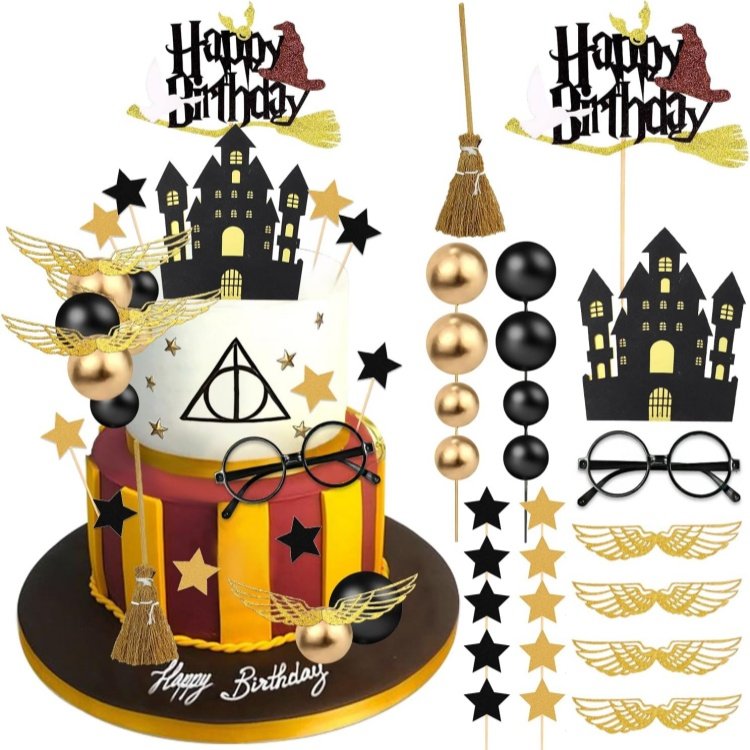 Customize set Magical Wizard Birthday Cake Toppers Wizard Party Favors Supplies Glitter Black Wizard Themed Cake Decor Gifts