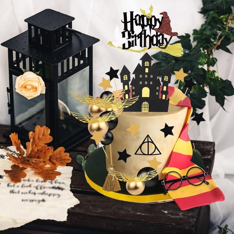 Customize set Magical Wizard Birthday Cake Toppers Wizard Party Favors Supplies Glitter Black Wizard Themed Cake Decor Gifts