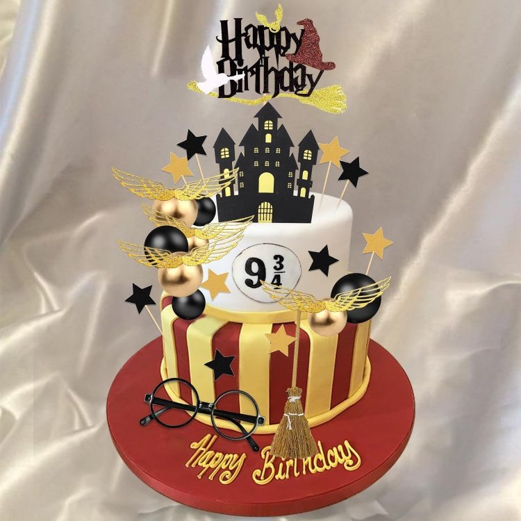 Customize set Magical Wizard Birthday Cake Toppers Wizard Party Favors Supplies Glitter Black Wizard Themed Cake Decor Gifts