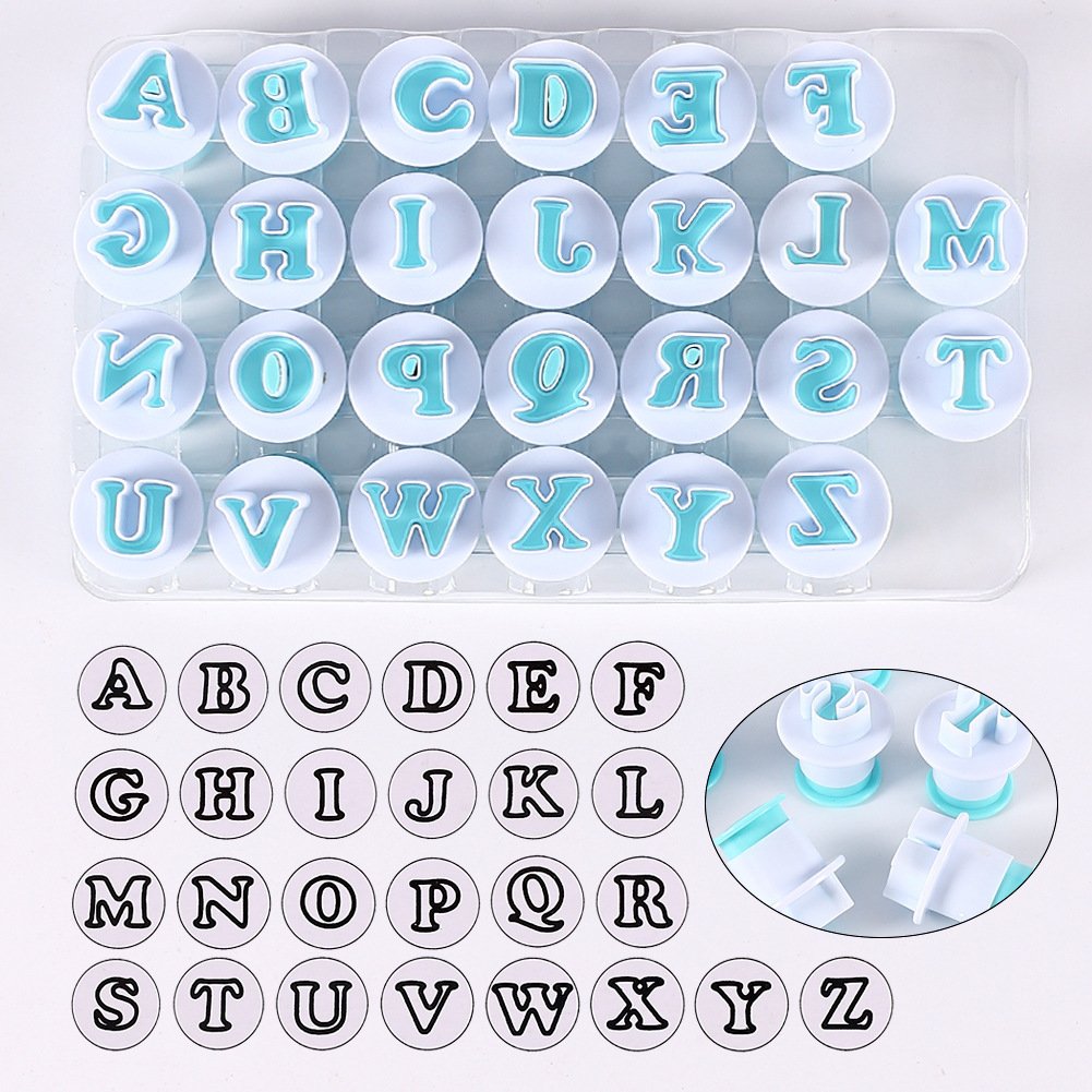 26 Upper and lower case alphanumeric cookie spring press mold fondant cake printing baking cake baking and cake decorating tools