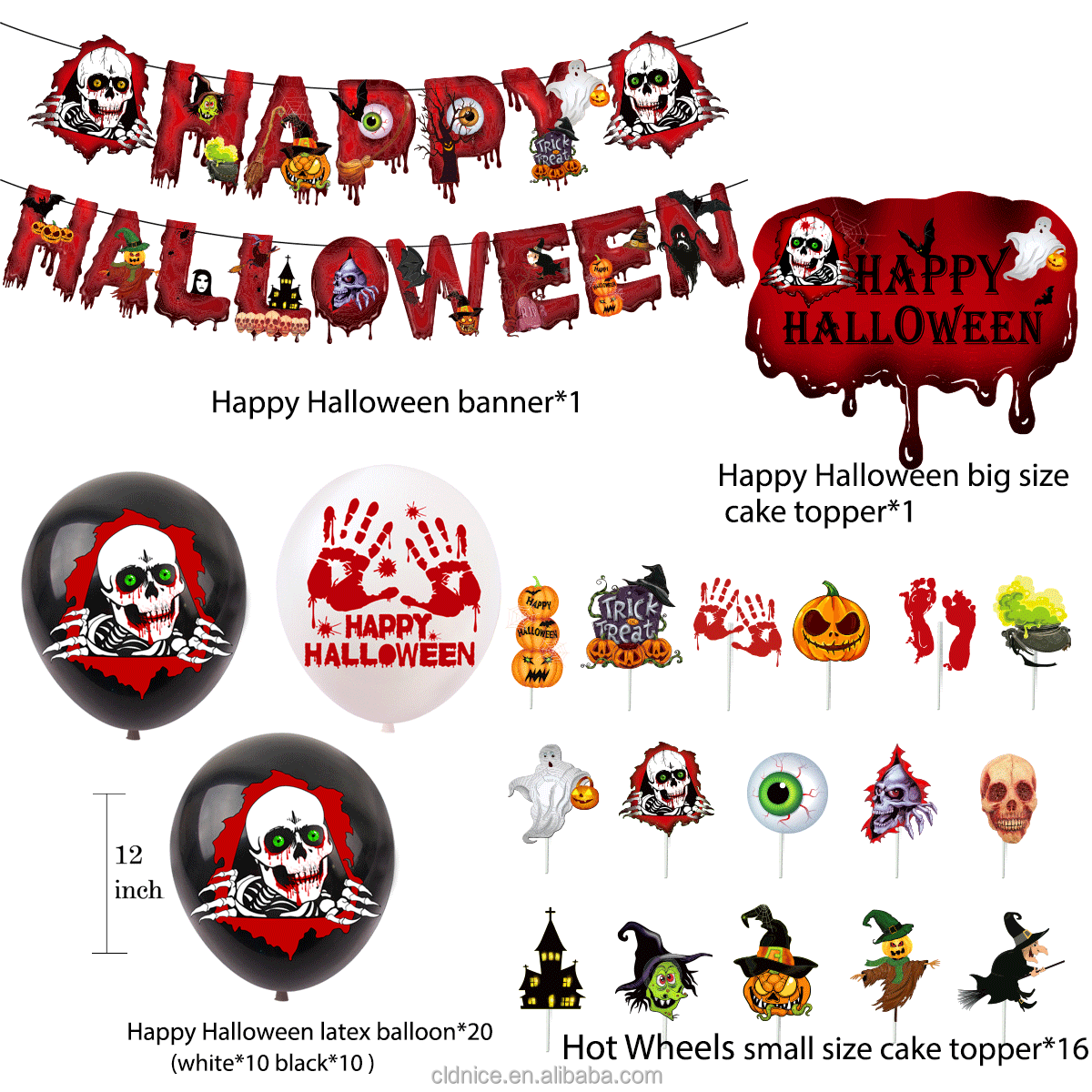 Nice Halloween Party Balloon Dress Up Horror Vibe Event Decor Ghost Festival Pumpkin Bats Cake Toppers Funny Decoration Balloon