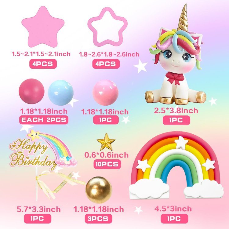 Unicorn Cake Topper Rainbow Cake Decorations for Boys Girls Kids Birthday Party Baby Shower Supplies