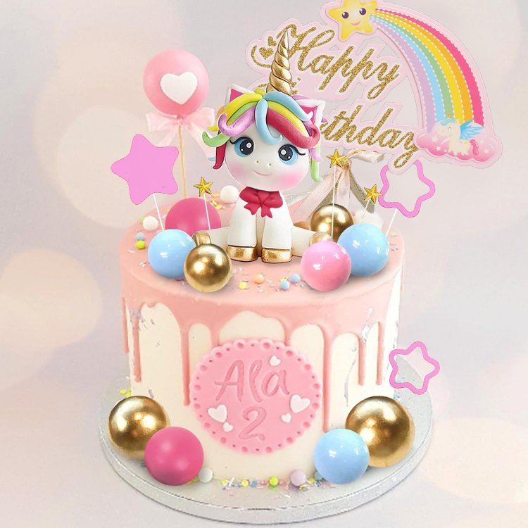 Unicorn Cake Topper Rainbow Cake Decorations for Boys Girls Kids Birthday Party Baby Shower Supplies