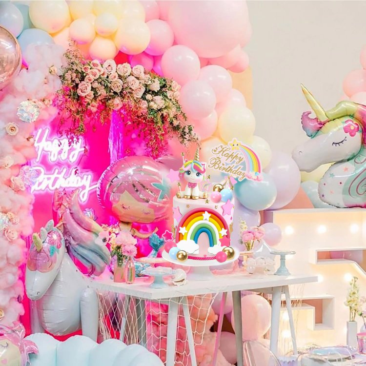 Unicorn Cake Topper Rainbow Cake Decorations for Boys Girls Kids Birthday Party Baby Shower Supplies