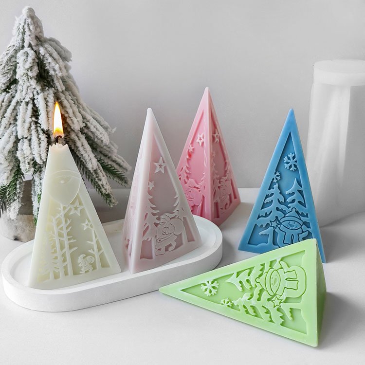 Pyramid Christmas Tree Silicone Candle Mold Christmas Winter Elk Decorations Gift Casting Mould DIY Aromatherapy Candle Making