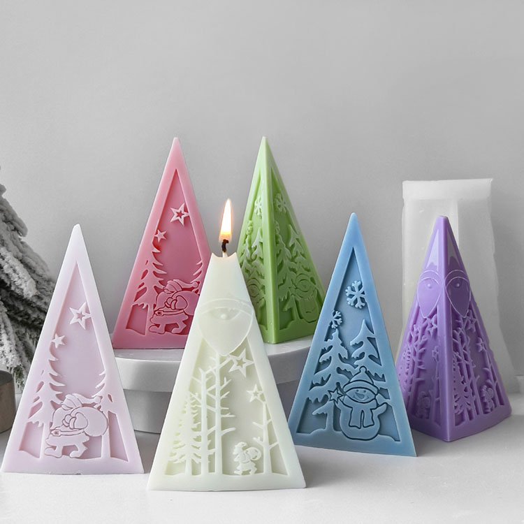 Pyramid Christmas Tree Silicone Candle Mold Christmas Winter Elk Decorations Gift Casting Mould DIY Aromatherapy Candle Making