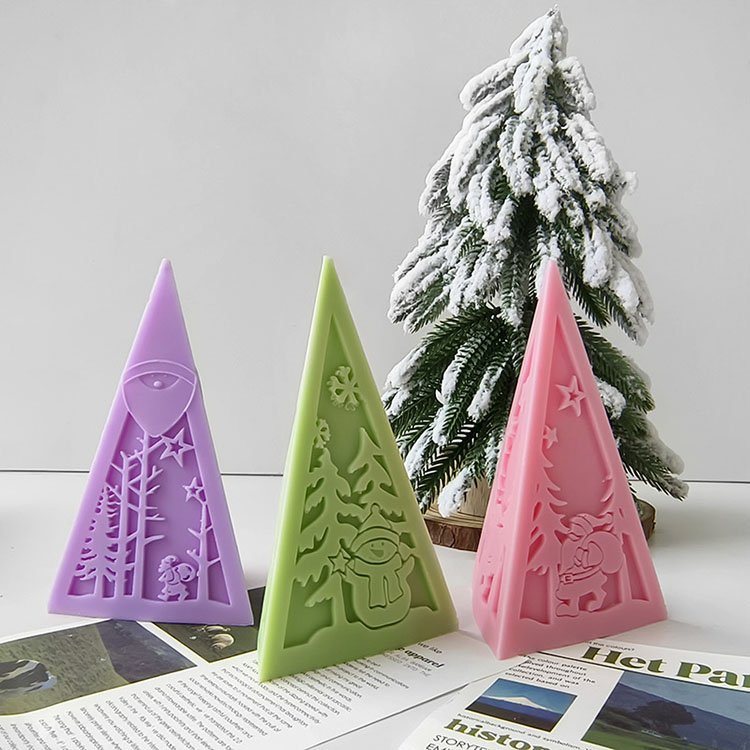 Pyramid Christmas Tree Silicone Candle Mold Christmas Winter Elk Decorations Gift Casting Mould DIY Aromatherapy Candle Making