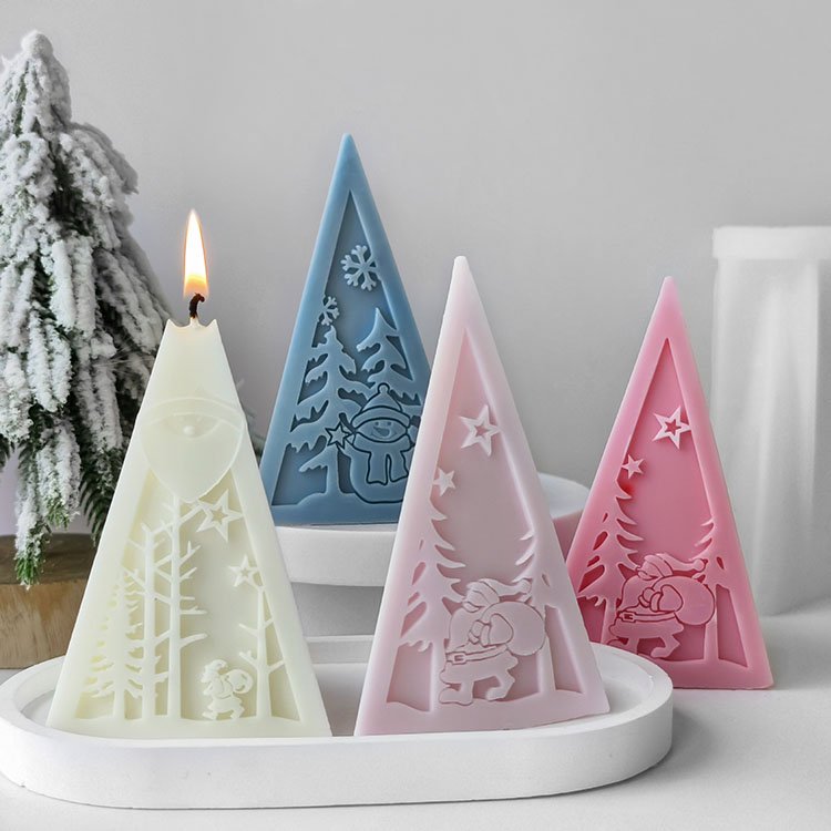 Pyramid Christmas Tree Silicone Candle Mold Christmas Winter Elk Decorations Gift Casting Mould DIY Aromatherapy Candle Making