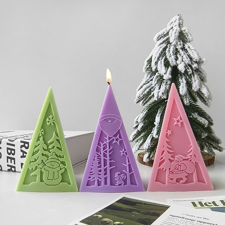 Pyramid Christmas Tree Silicone Candle Mold Christmas Winter Elk Decorations Gift Casting Mould DIY Aromatherapy Candle Making