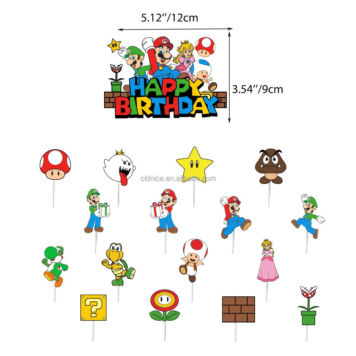 Nice Children's Birthday Mario Backdrop Banner Cake Topper Balloons Mario Bros Birthday Party Supplies Favors Decorations