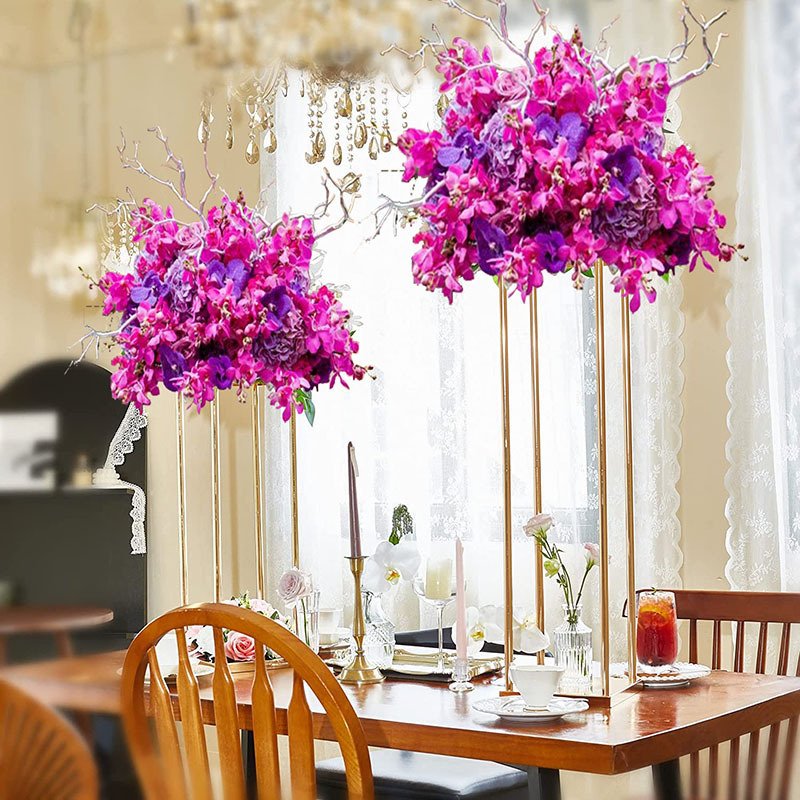 Table Centerpiece Tall Silver Rectangle Gold Wedding Plated Metal Flower Stand for Balcony wedding decoration