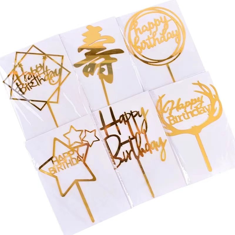 Large Acrylic Cake Toppers Gold Round Square Happy Birthday Letter Cake Decorating Supplies 1pc/bag Individual Package Wholesale