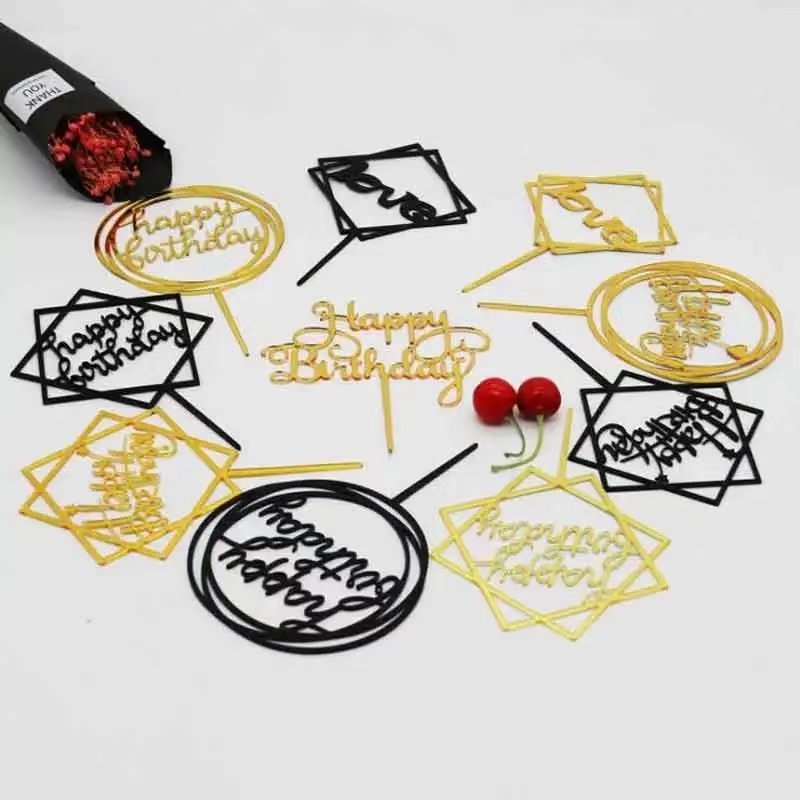 Large Acrylic Cake Toppers Gold Round Square Happy Birthday Letter Cake Decorating Supplies 1pc/bag Individual Package Wholesale
