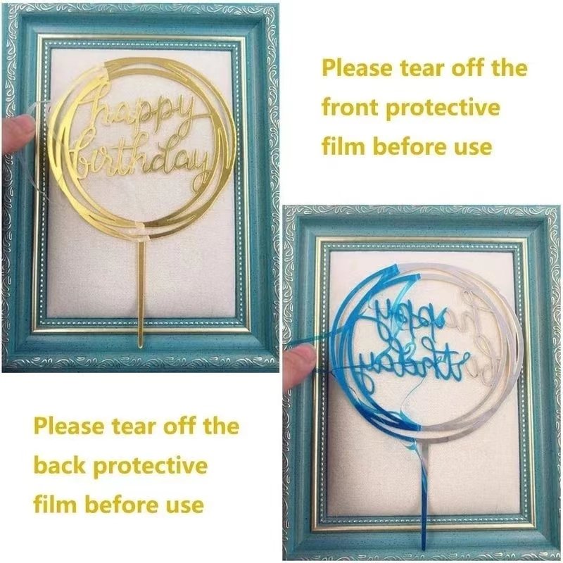 Large Acrylic Cake Toppers Gold Round Square Happy Birthday Letter Cake Decorating Supplies 1pc/bag Individual Package Wholesale