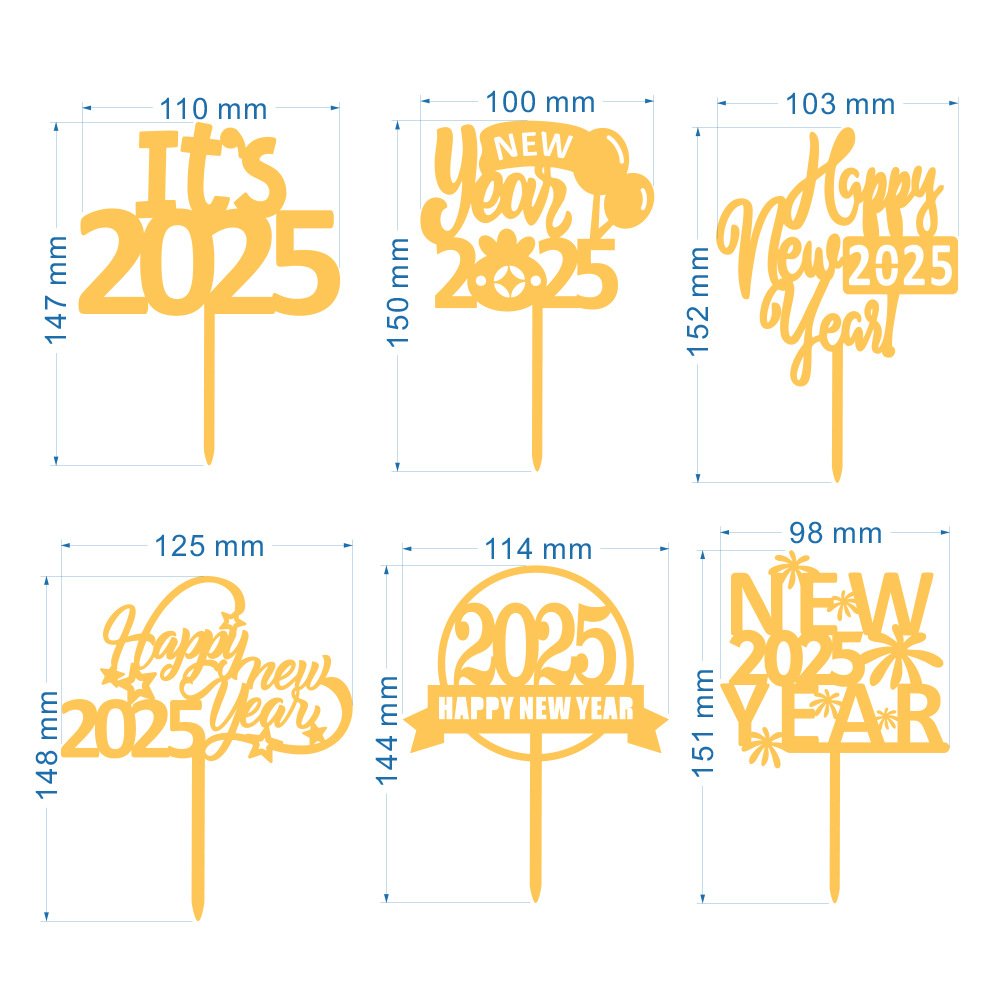 New 2025 Happy New Year Golden Acrylic Cake Topper New Year Party Cake Decoration
