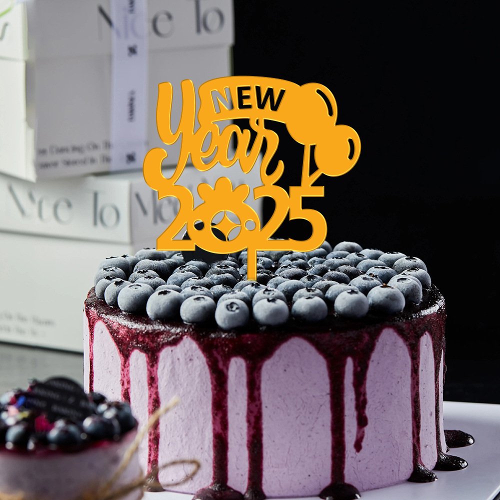 New 2025 Happy New Year Golden Acrylic Cake Topper New Year Party Cake Decoration