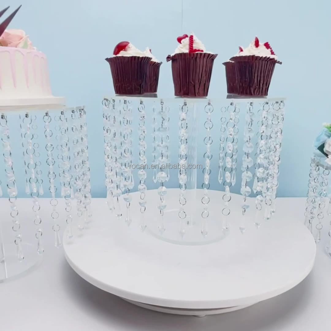 Clear Acrylic Dessert Display Stand clear beads hanging Cake stand for Wedding Birthday Party Decoration