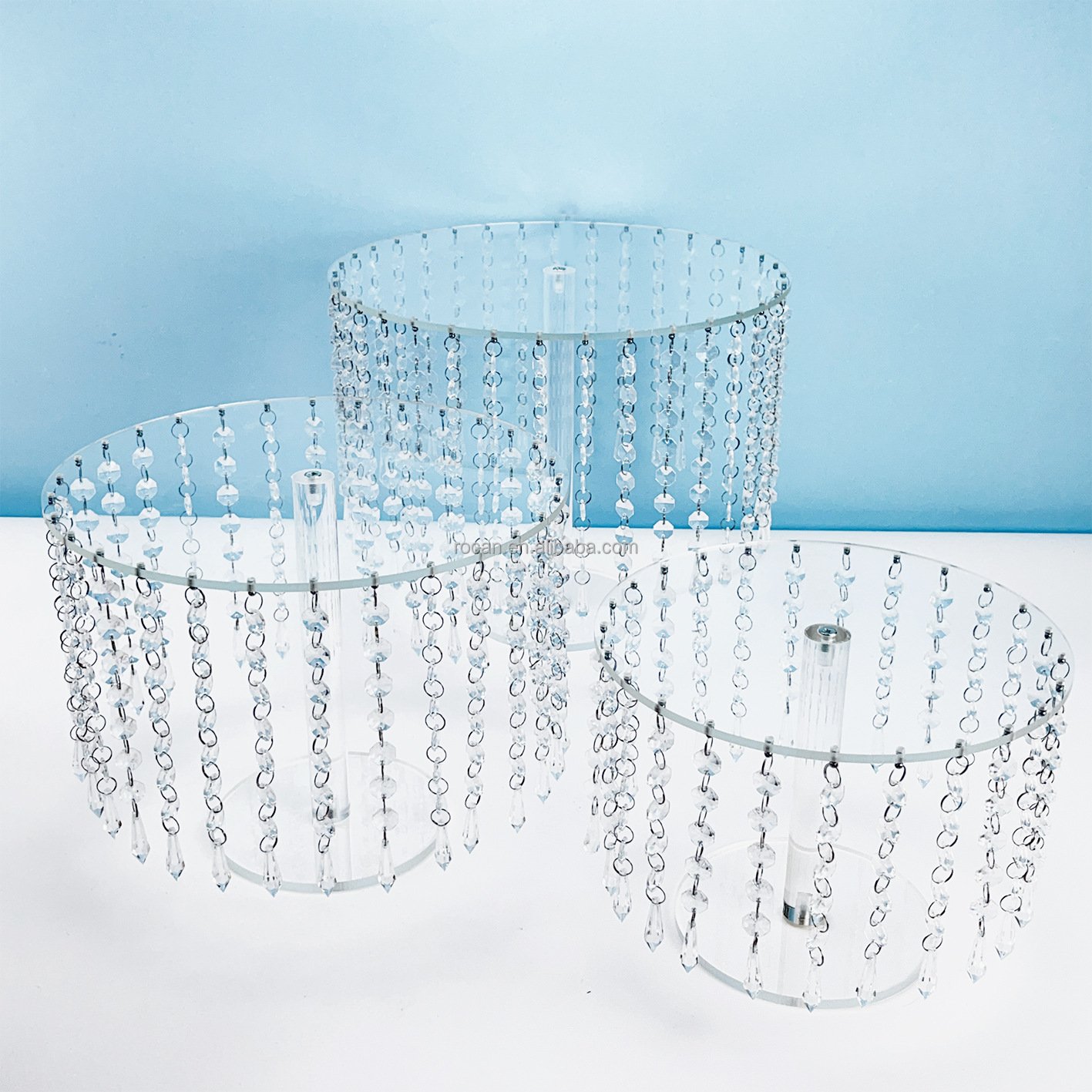 Clear Acrylic Dessert Display Stand clear beads hanging Cake stand for Wedding Birthday Party Decoration