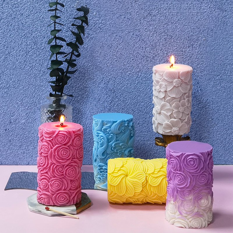 DUMO Cylindrical Candle Silicone Mold Butterfly Roses Flower Waves Ripple DIY Handmade Sculpture Aromatherapy Candle Mold