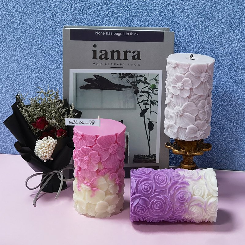 DUMO Cylindrical Candle Silicone Mold Butterfly Roses Flower Waves Ripple DIY Handmade Sculpture Aromatherapy Candle Mold