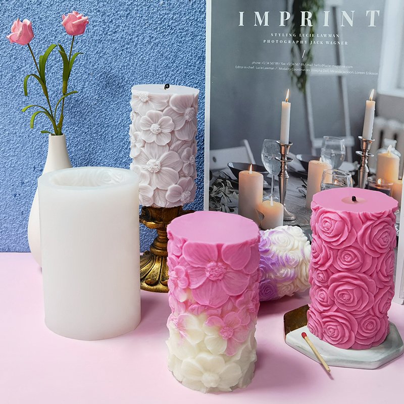 DUMO Cylindrical Candle Silicone Mold Butterfly Roses Flower Waves Ripple DIY Handmade Sculpture Aromatherapy Candle Mold