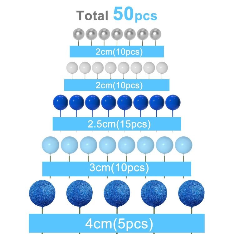Blue Glitter Faux Cake Topper Sticks Mini Balloons Foam Balls Cake decorations for Baby Shower Cake Birthday Decorations