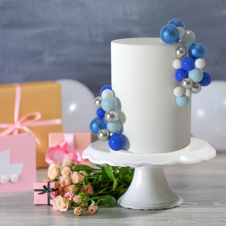 Blue Glitter Faux Cake Topper Sticks Mini Balloons Foam Balls Cake decorations for Baby Shower Cake Birthday Decorations