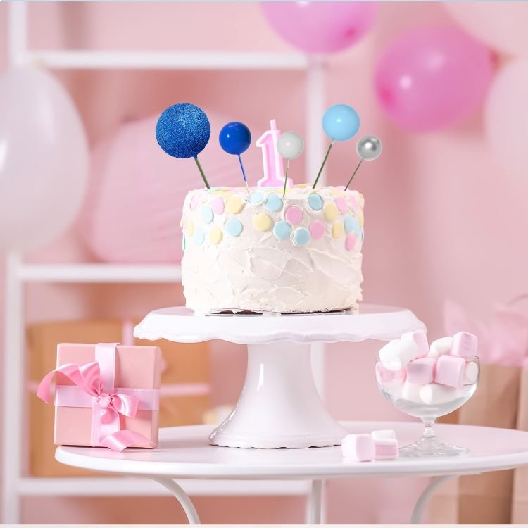 Blue Glitter Faux Cake Topper Sticks Mini Balloons Foam Balls Cake decorations for Baby Shower Cake Birthday Decorations