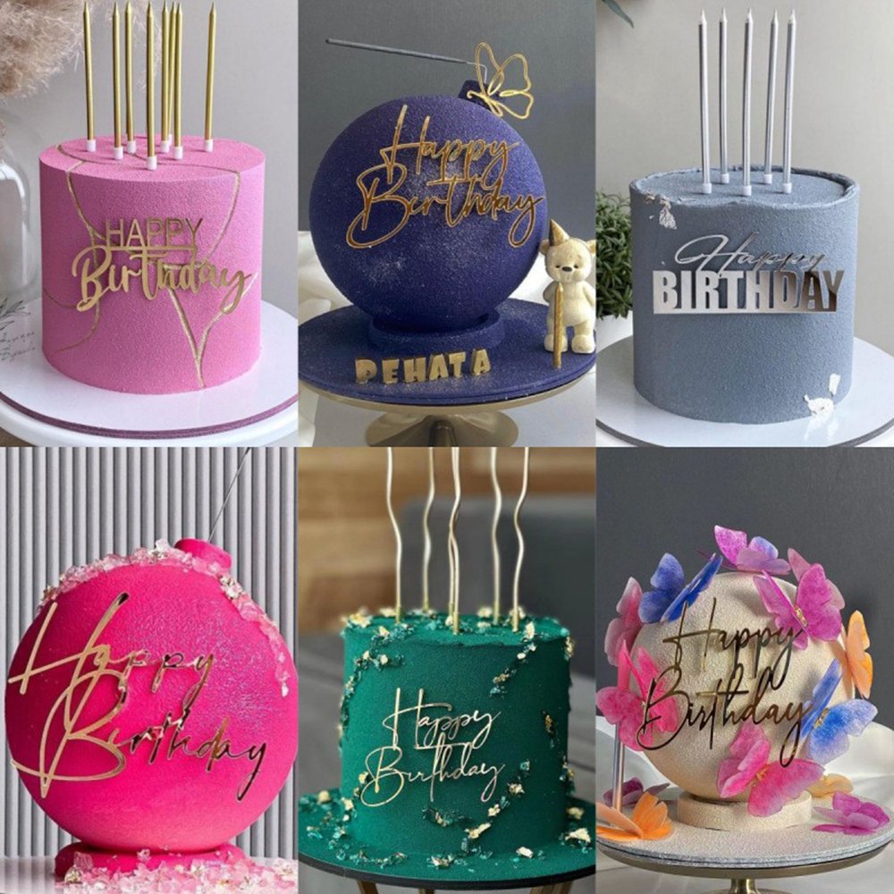 Side Happy Birthday baking card insert gold acrylic plug-in cake accessories decoration supplies