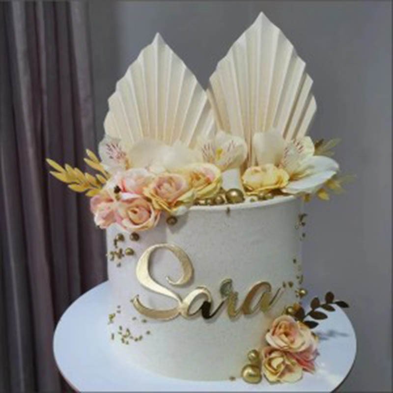 Hot selling Paper Fan leaf cake accessories Happy Birthday Palm leaf cake topper Wedding baby shower Folding Fan cupcake topper