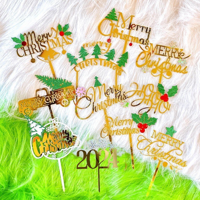 cake decorating supplies Christmas Cupcake Toppers Merry Christmas Toothpick Flags Navidad Acrylic Cake Topper For Christmas