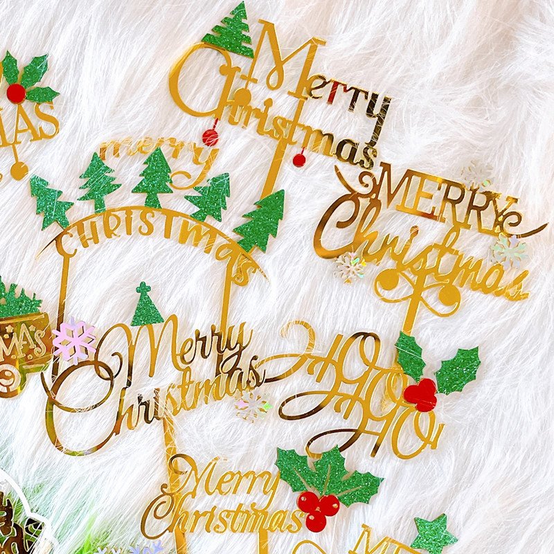 cake decorating supplies Christmas Cupcake Toppers Merry Christmas Toothpick Flags Navidad Acrylic Cake Topper For Christmas